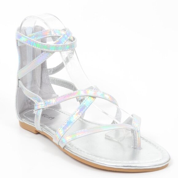 DELIA'S Shoes - Delia's Silver Iridescent Gladiator Flat Sandals Women's Shoes 7